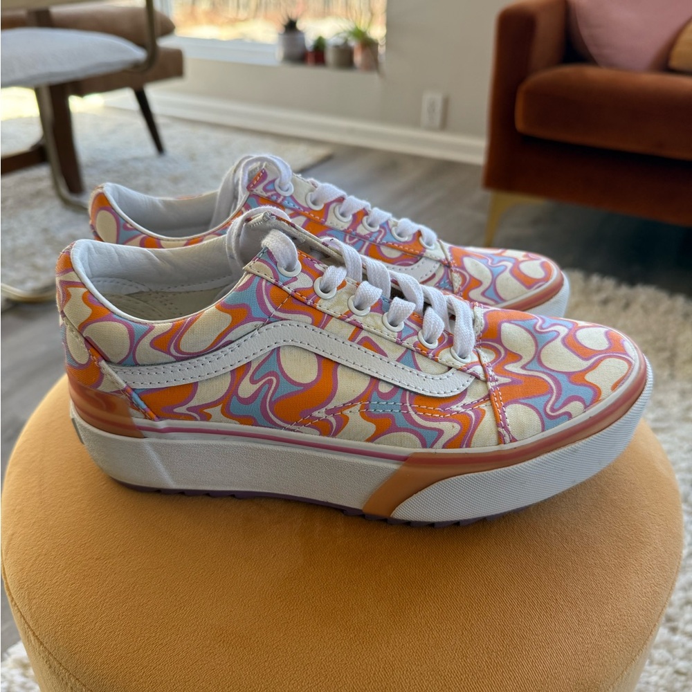 Vans Old Skool Platform Sneakers Psychadelic Swirl Orange Pink
